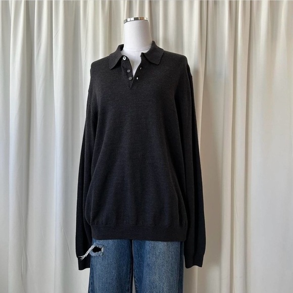 Grey Polo Shirt Brooks Brothers Extra Fine Italian Merino Wool XL.